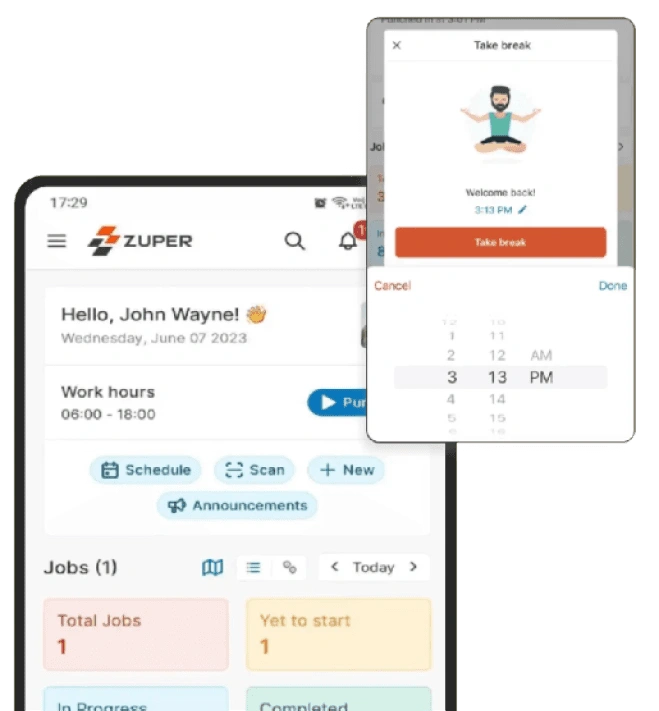 Mobile technician app in Zuper